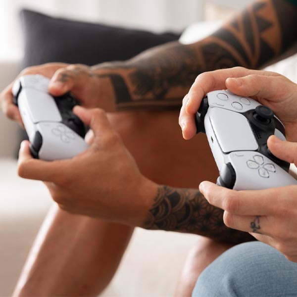 Two people playing playstation